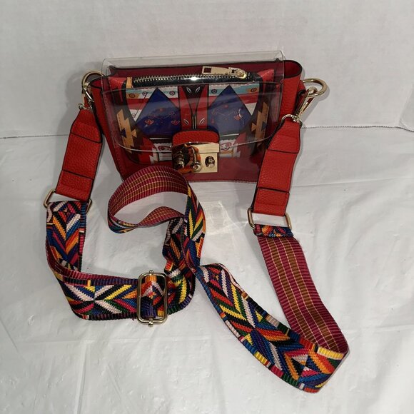 Clear Crossbody Purse With Adjustable Southwest Pattern Strap & Aztec Design - Picture 1 of 4